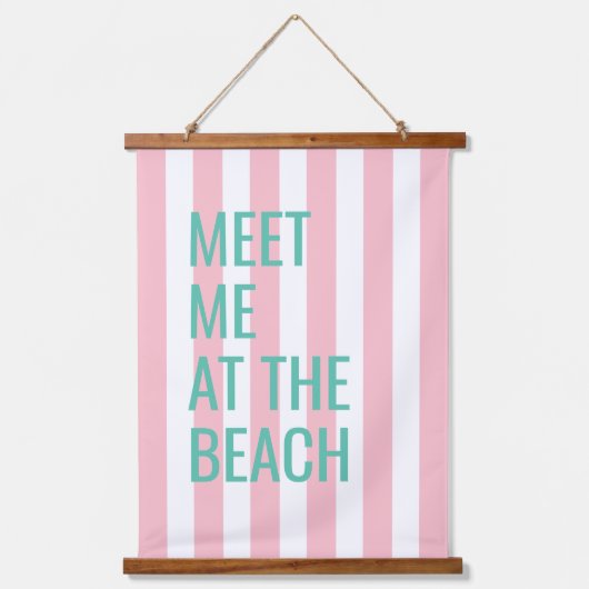 Ontmoet me op het strand Pink Cabana Stripe Hangend Wandkleed (Voorkant)
