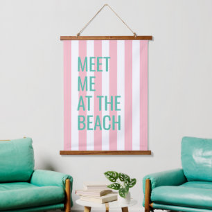 Ontmoet me op het strand Pink Cabana Stripe Hangend Wandkleed