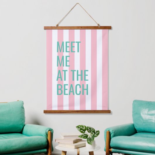 Ontmoet me op het strand Pink Cabana Stripe Hangend Wandkleed (Woonkamer)