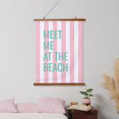 Ontmoet me op het strand Pink Cabana Stripe Hangend Wandkleed (Slaapkamer)