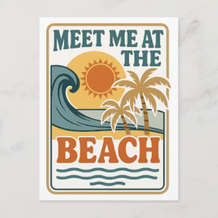 Ontmoet Me Op Het Strand Retro Zomer Vakantie Briefkaart