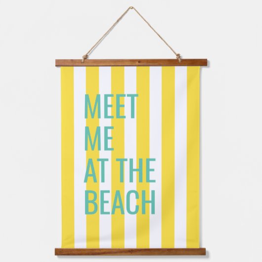 Ontmoet me op het strand Yellow Cabana Stripe Hangend Wandkleed (Voorkant)