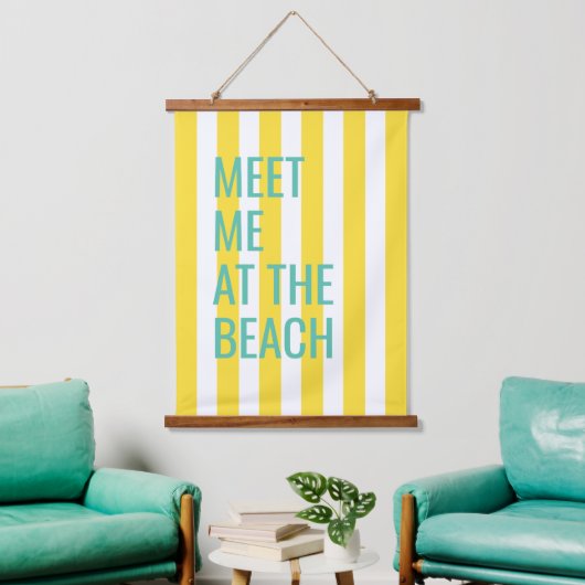 Ontmoet me op het strand Yellow Cabana Stripe Hangend Wandkleed (Woonkamer)