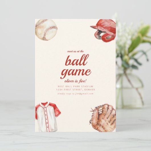 Ontmoet ons bij de balgame verjaardagsuitnodiging kaart (Staand voorkant)