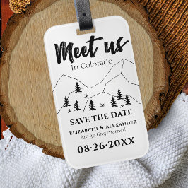 Ontmoet ons Bos Bruiloft Kalligrafie Save The Date Bagagelabel
