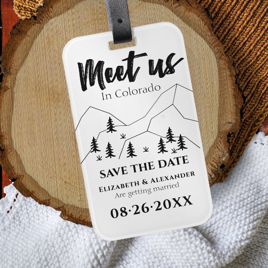 Ontmoet ons Bos Bruiloft Kalligrafie Save The Date Bagagelabel
