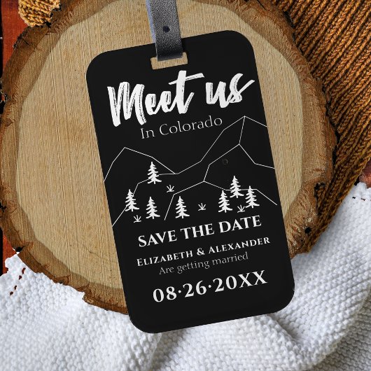 Ontmoet ons Bos Bruiloft Kalligrafie Save the Date Bagagelabel