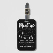 Ontmoet ons Bos Bruiloft Kalligrafie Save the Date Bagagelabel (Voorkant (verticaal))