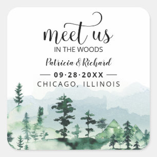Ontmoet Ons In De Bossen Buiten Trouwen Bewaar De  Vierkante Sticker