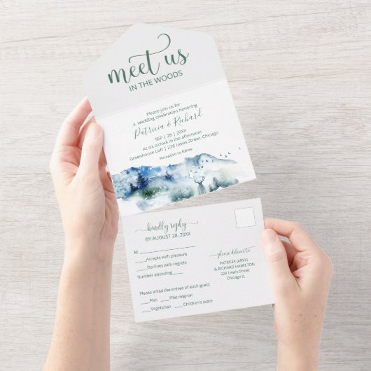 Ontmoet ons in de Bossen Forest Outdoor bruiloft All In One Uitnodiging (Afscheurbaar)