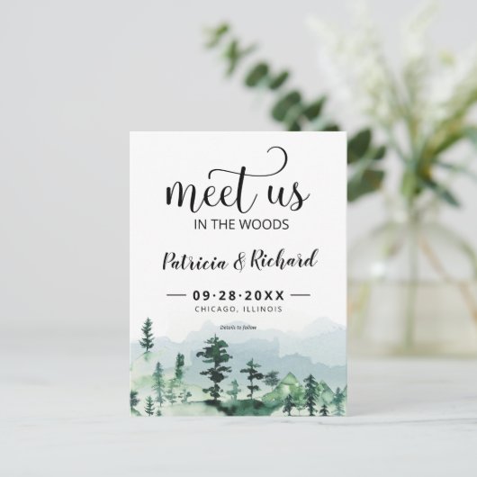 Ontmoet ons in de buitenbruiloft van de Bossen spa Briefkaart (Staand voorkant)