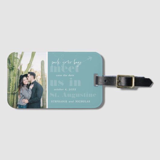 Ontmoet ons in | Moderne foto Save the Date Bagagelabel (Voorkant (horizontaal))