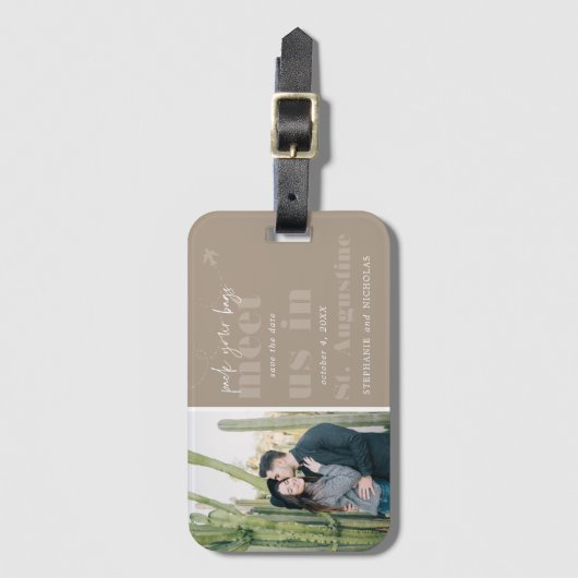 Ontmoet ons in | Moderne foto slaat de datum op Bagagelabel (Voorkant (verticaal))