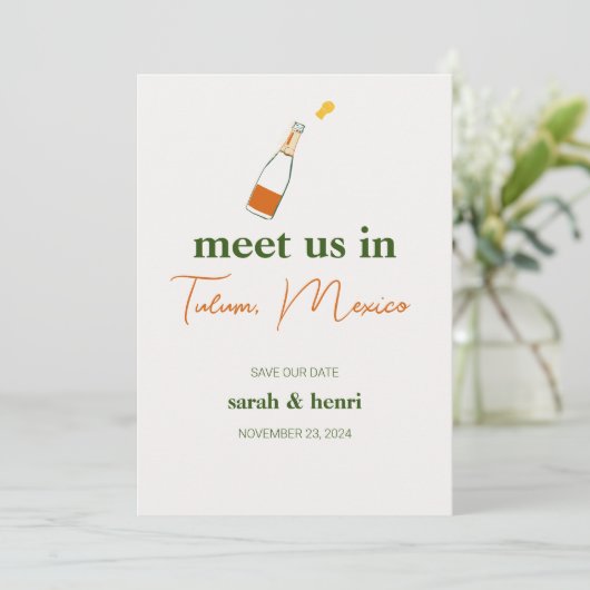 Ontmoet ons in Tulum Bruiloft Bewaar de datum Kaart (Staand voorkant)