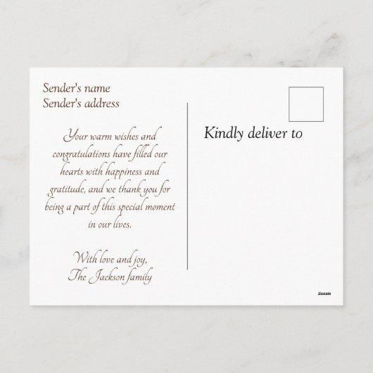 "Ontmoet ons kleine" briefkaart van de geboorteaan (Achterkant)