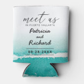 Ontmoet ons op Bestemming Trouw Teal Save The Date Blikjeskoeler (Voorkant)