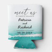 Ontmoet ons op Bestemming Trouw Teal Save The Date Blikjeskoeler (Achterkant)