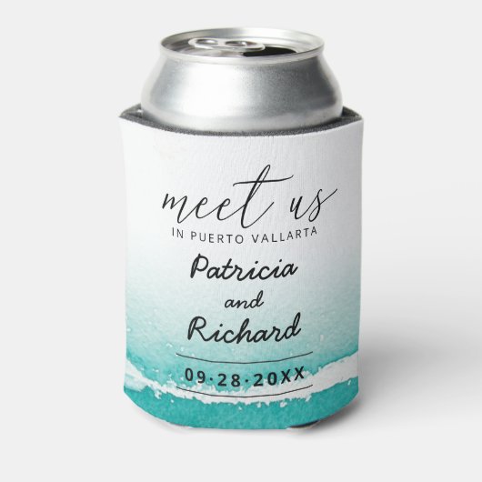 Ontmoet ons op Bestemming Trouw Teal Save The Date Blikjeskoeler (Blikje Achterkant)