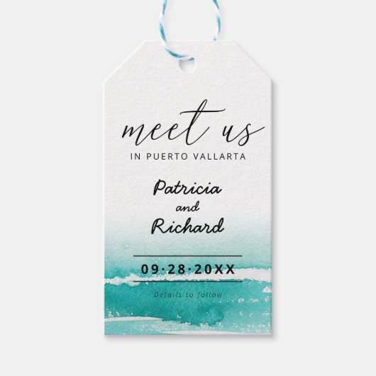 Ontmoet Ons Op Bestemming Trouw Teal Save The Date Cadeaulabel (Voorkant)