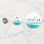 Ontmoet Ons Op Bestemming Trouw Teal Save The Date Confetti (Voorkanten)