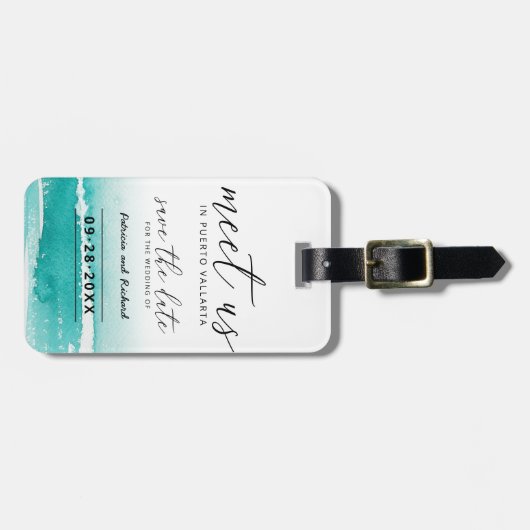 Ontmoet ons op bestemmingsuithuwelijken Blauwgroen Bagagelabel (Voorkant horizontaal)