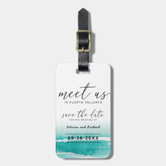 Ontmoet ons op bestemmingsuithuwelijken Blauwgroen Bagagelabel (Voorkant verticaal)