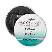 Ontmoet ons op bestemmingsuithuwelijken Blauwgroen Button Flesopener (Voorkant)