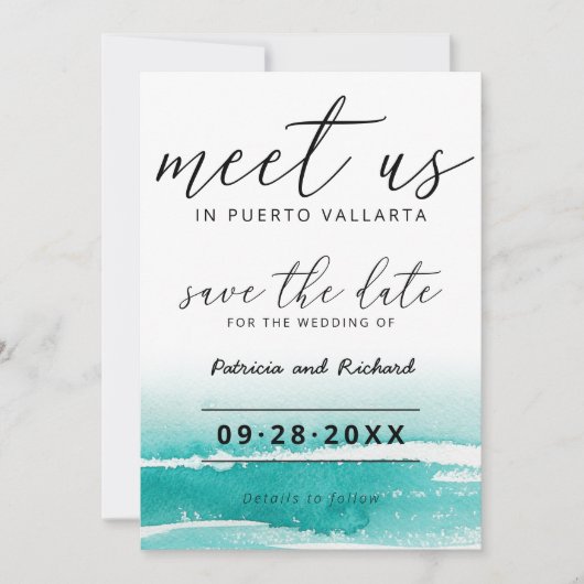 Ontmoet ons op bestemmingsuithuwelijken Blauwgroen Kaart (Voorkant)