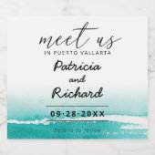 Ontmoet ons op bestemmingsuithuwelijken Blauwgroen Likeurfles Etiket (Enkel label)