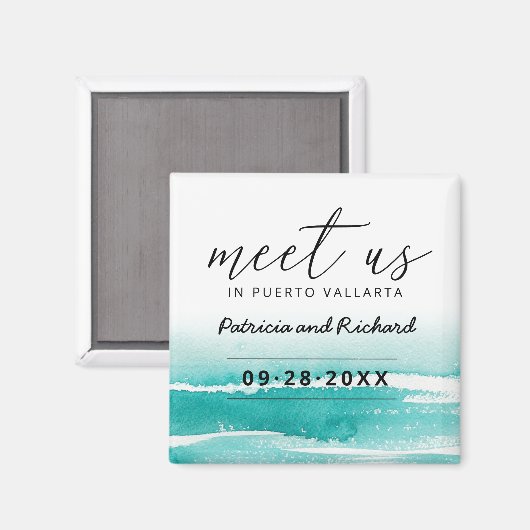 Ontmoet ons op bestemmingsuithuwelijken Blauwgroen Magneet (Voorkant / Achterkant)