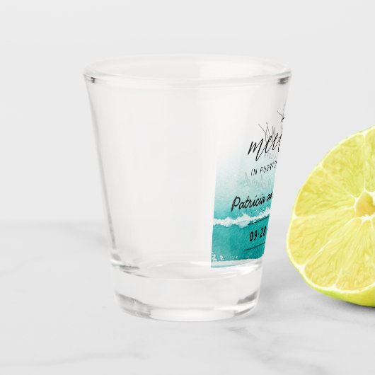 Ontmoet ons op bestemmingsuithuwelijken Blauwgroen Shot Glas (Links)