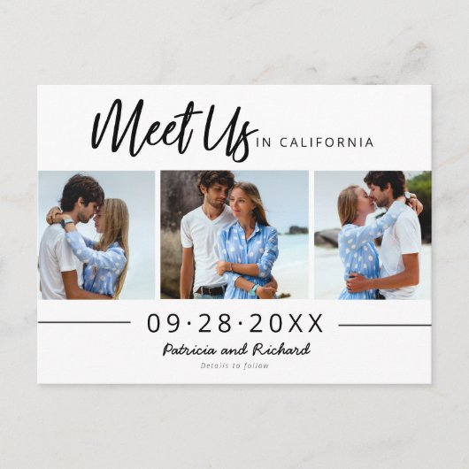 Ontmoet ons op bruiloft met foto op datum 3 briefkaart (Voorkant)