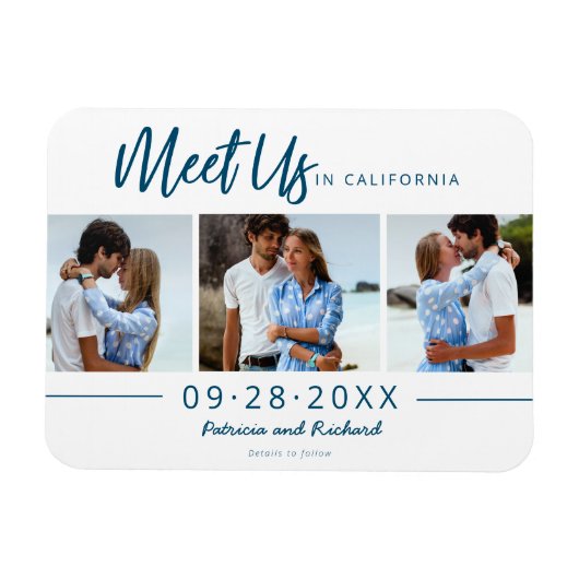 Ontmoet ons op de bruiloft Save The Date 3 foto Magneet (Horizontaal)