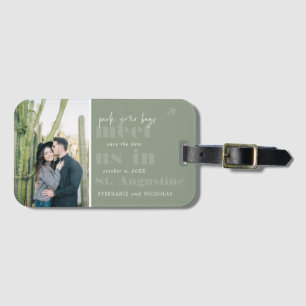 Ontmoet ons op   Modern foto save the date kaartje Bagagelabel