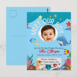 Ontmoet onze jongen baby shower uitnodiging- Onder Briefkaart