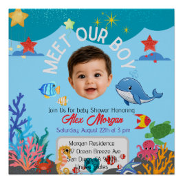 Ontmoet onze jongen baby shower uitnodiging- Onder Perfect Poster