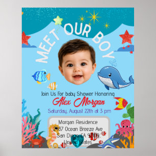 Ontmoet onze jongen baby shower uitnodiging- Onder Poster