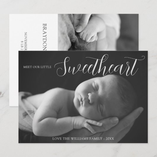 Ontmoet onze kleine liefje geboorte aankondiging (Voorkant / Achterkant)