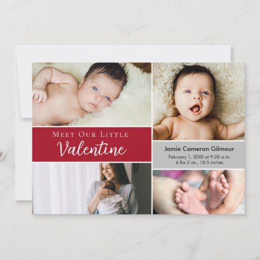 Ontmoet onze kleine Valentijn Baby fotocollage geb Bedankkaart (Voorkant)