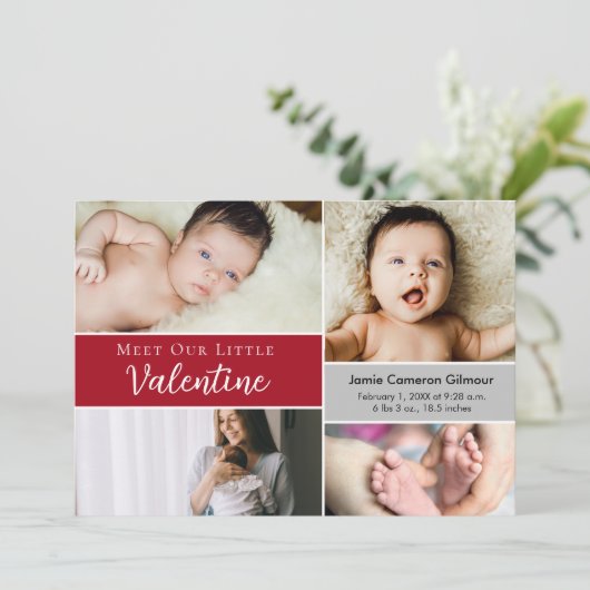 Ontmoet onze kleine Valentijn Baby fotocollage geb Bedankkaart (Staand voorkant)