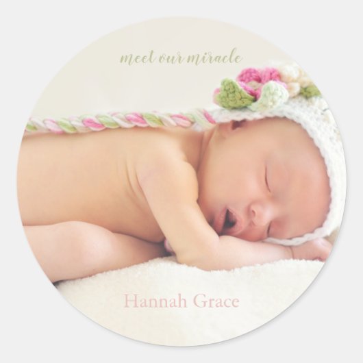 Ontmoet onze wonder | Geboorteaankondiging babymei Ronde Sticker (Voorkant)