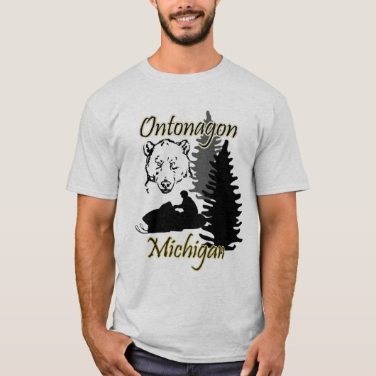 Ontonagon Michigan Snowmobile Beer Mannen Gray T-shirt (Voorkant)