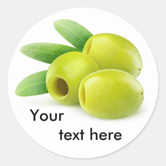 Ontpitte groene olijven ronde sticker (Voorkant)