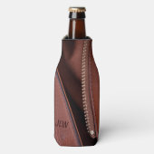 Ontpitte leder met Initialen Flesjeskoeler (Fles Voorkant)