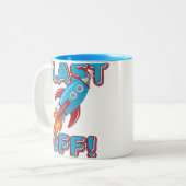 Ontploffing van het Schip van de Raket Tweekleurige Koffiemok (Voorkant links)