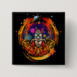 ontploffing van ruimteschip vierkante button 5,1 cm