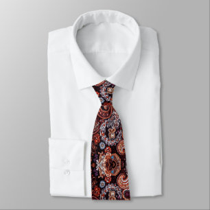 Ontplofte Paisley Patroon Bloemen Zwart Bruin Perz Stropdas