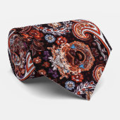 Ontplofte Paisley Patroon Bloemen Zwart Bruin Perz Stropdas (Opgerold)