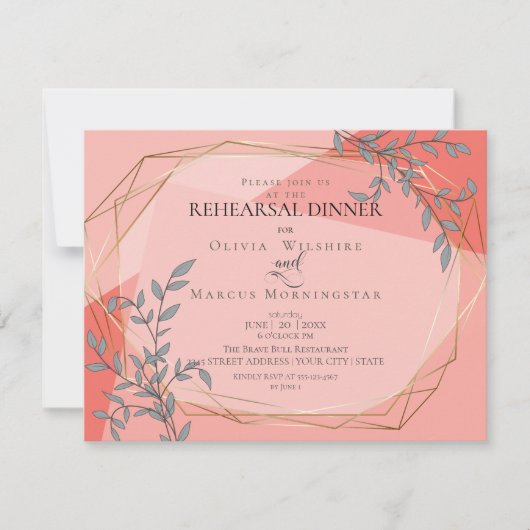 OnTrend Wedding Repetitie Koraal Bloemen Goud Lijs Kaart (Voorkant)