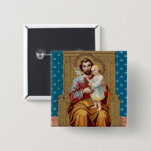 Ontroonde St. Jozef met het kindje Jezus Vierkante Button 5,1 Cm